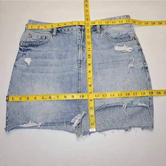 Pistola Denim Blue Jean Asymmetrical Frayed Hem Mini Skirt Distressed - Picture 9 of 9